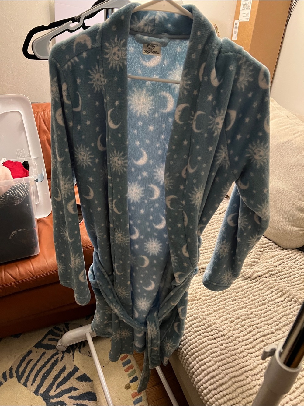 Women’s Blue Moon & Stars Fleece Robe - Cozy Pajama Cover-up